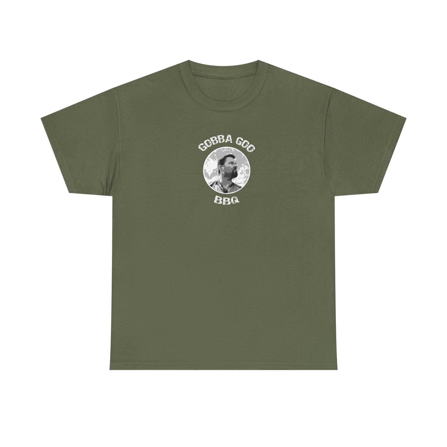 Military Green BBQ Unisex Heavy Cotton Tee, Graphic Tee, Casual Wear, Summer BBQ, Gift for Foodies, Comfortable T-Shirt