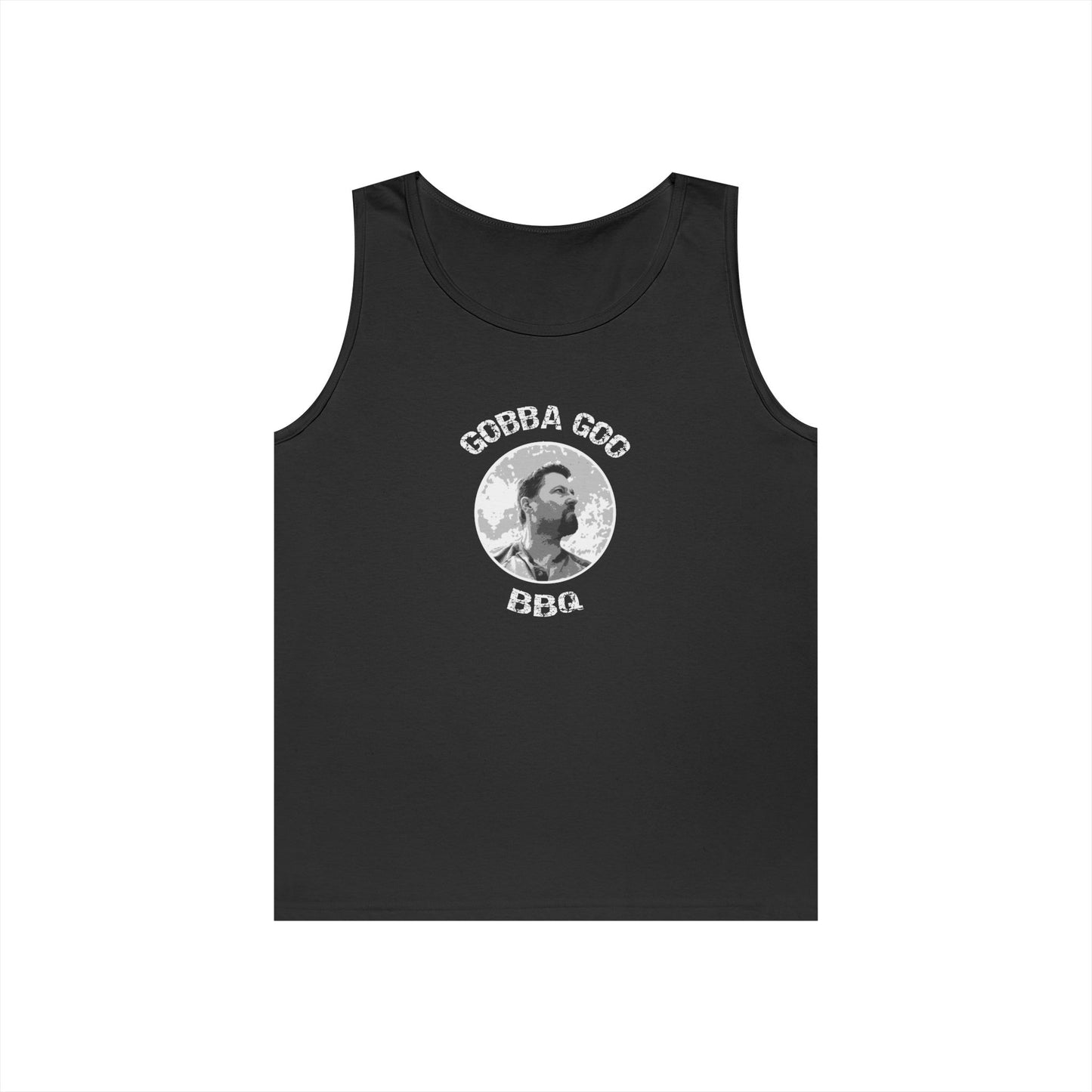 Black Gobba Goo BBQ Unisex Heavy Cotton Tank Top, Summer BBQ Apparel, Unisex Top, Graphic Tank for Grill Lovers, Gift for BBQ Enthusiasts