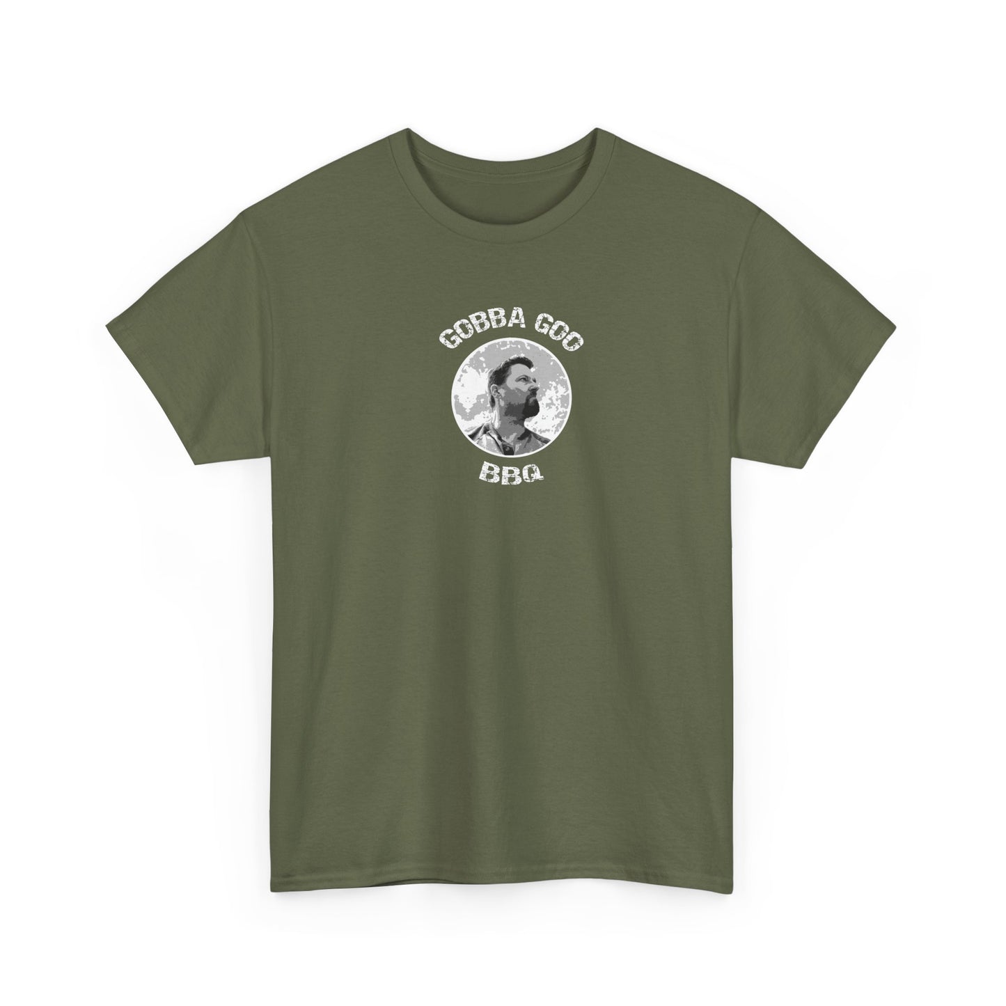 Military Green BBQ Unisex Heavy Cotton Tee, Graphic Tee, Casual Wear, Summer BBQ, Gift for Foodies, Comfortable T-Shirt