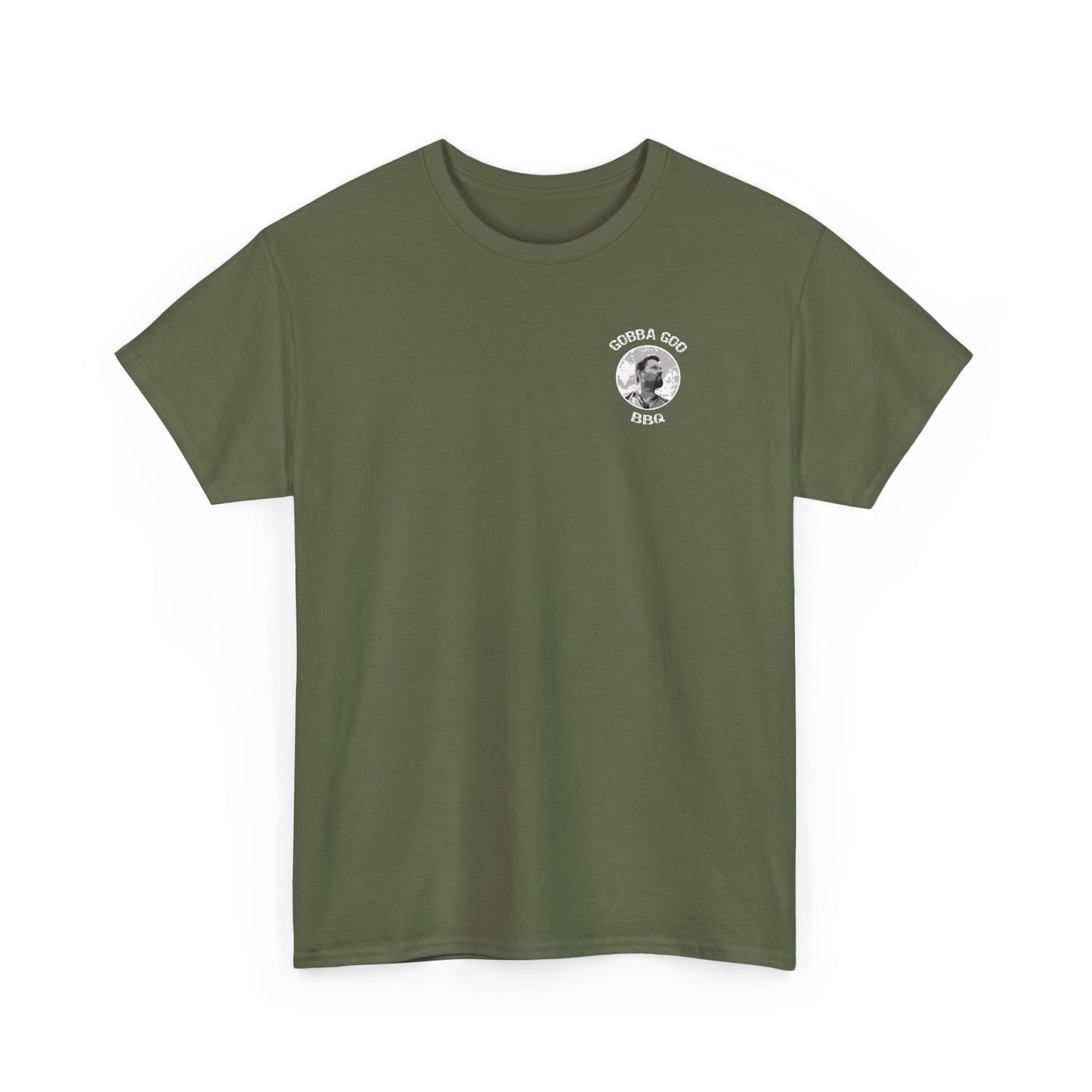 Army Green BBQ Unisex Heavy Cotton Tee, Graphic Tee, Casual Wear, Summer BBQ, Gift for Foodies, Comfortable T-Shirt