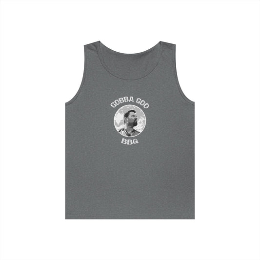 Gray Gobba Goo BBQ Unisex Heavy Cotton Tank Top, Summer BBQ Apparel, Unisex Top, Graphic Tank for Grill Lovers, Gift for BBQ Enthusiasts