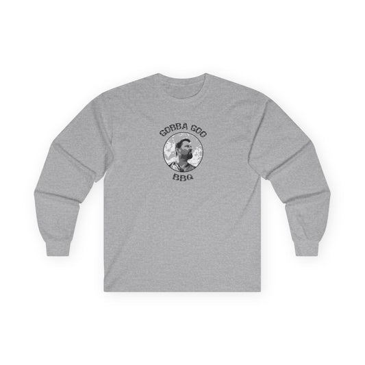 Gray Gobba Goo BBQ Unisex Long Sleeve Tee with BBQ Theme, Funny Gift for BBQ Lovers, Casual Wear, Men’s and Women’s Tee, Outdoor Cooking Shirt