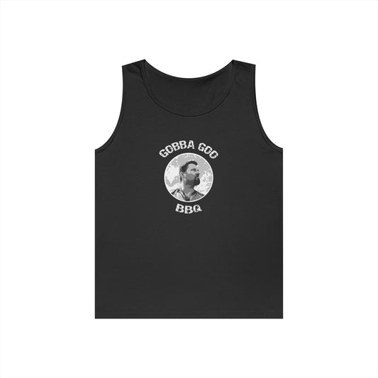 Black Gobba Goo BBQ Unisex Heavy Cotton Tank Top, Summer BBQ Apparel, Unisex Top, Graphic Tank for Grill Lovers, Gift for BBQ Enthusiasts