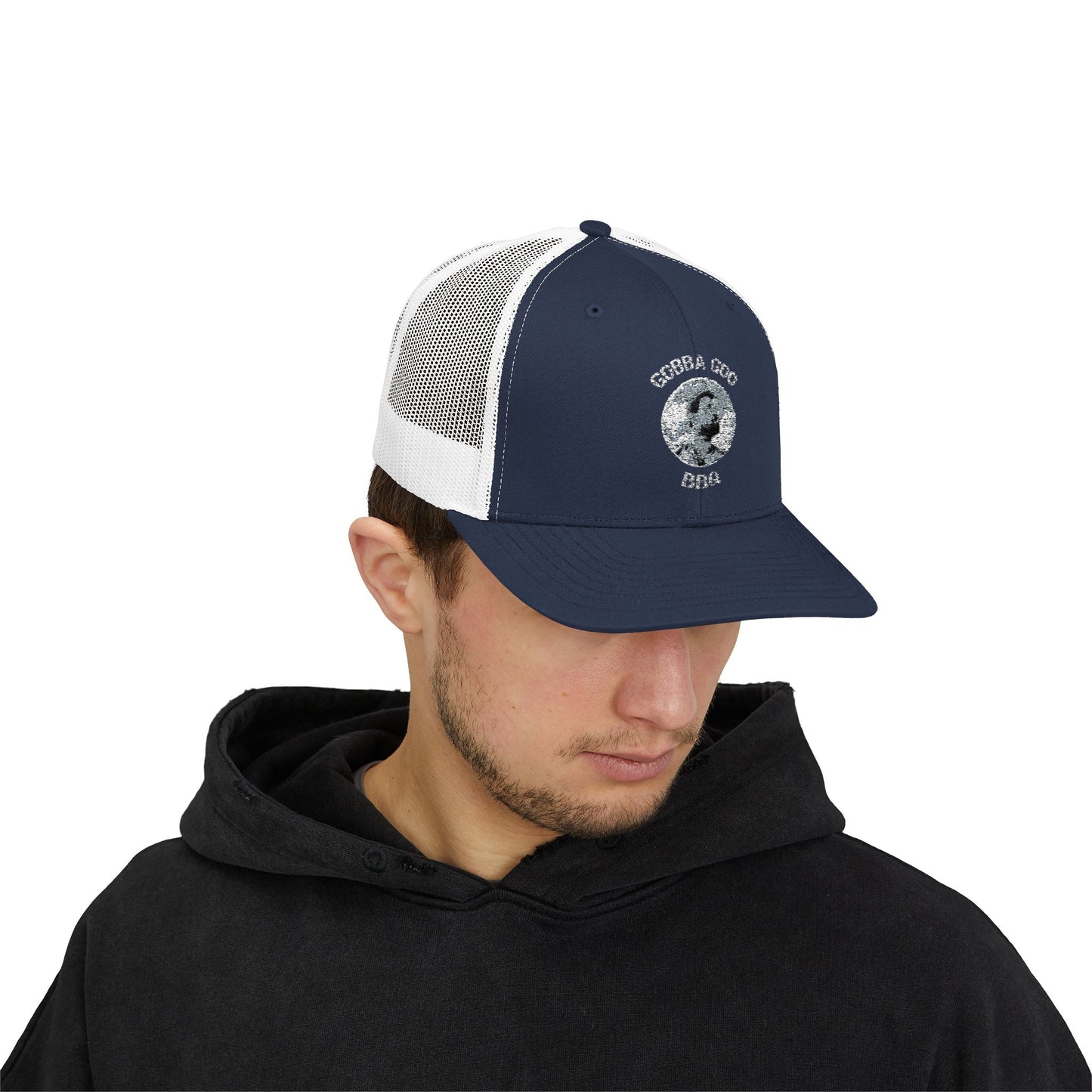 Navy/White Gobba Goo BBQ Snapback Trucker Cap - Gift for Grilling Enthusiasts, Stylish Outdoor Gear, [...]