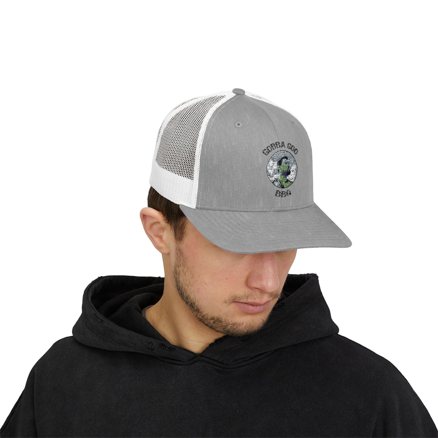 Gray/White Gobba Goo BBQ Snapback Trucker Cap - Gift for Grilling Enthusiasts, Stylish Outdoor Gear, [...]