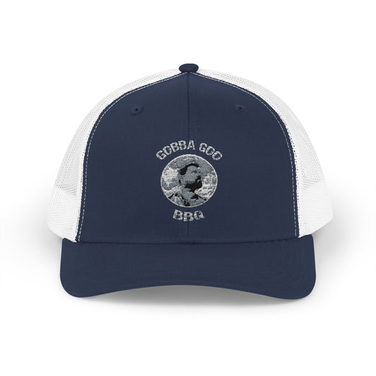 Navy/White Gobba Goo BBQ Snapback Trucker Cap - Gift for Grilling Enthusiasts, Stylish Outdoor Gear, [...]